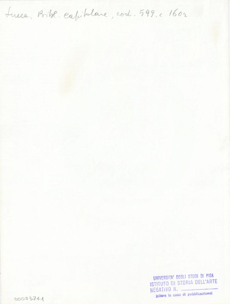 Università di Pisa. Dipartimento di Storia delle Arti , Anonimo italiano - sec. XIII, prima metà - Lucca, Biblioteca Capitolare Feliniana, Ms. 599, f. 160r, particolare , retro
