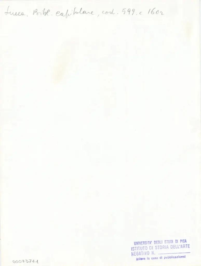 Universit&agrave; di Pisa. Dipartimento di Storia delle Arti , Anonimo italiano - sec. XIII, prima met&agrave; - Lucca, Biblioteca Capitolare Feliniana, Ms. 599, f. 160r, particolare , retro