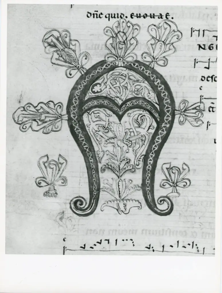 Anonimo italiano sec. XIII , Iniziale A, Motivi decorativi fitomorfi, Notazione musicale