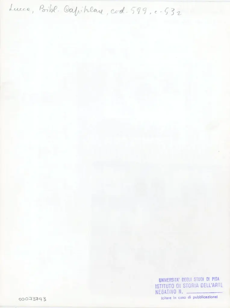 Universit&agrave; di Pisa. Dipartimento di Storia delle Arti , Anonimo italiano - sec. XIII, prima met&agrave; - Lucca, Biblioteca Capitolare Feliniana, Ms. 599, f. 53r, particolare , retro