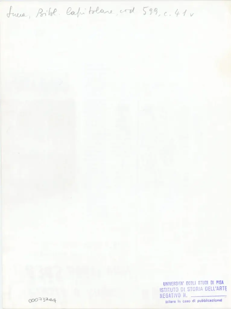 Universit&agrave; di Pisa. Dipartimento di Storia delle Arti , Anonimo italiano - sec. XIII, prima met&agrave; - Lucca, Biblioteca Capitolare Feliniana, Ms. 599, f. 41v, particolare , retro