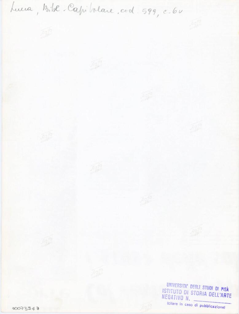 Università di Pisa. Dipartimento di Storia delle Arti , Anonimo italiano - sec. XIII, prima metà - Lucca, Biblioteca Capitolare Feliniana, Ms. 599, f. 6v, particolare , retro
