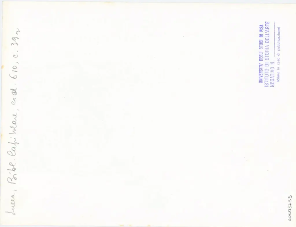 Universit&agrave; di Pisa. Dipartimento di Storia delle Arti , Anonimo italiano - sec. XIII, met&agrave; - Lucca, Biblioteca Capitolare Feliniana, Ms. 610, f. 39r, particolare , retro