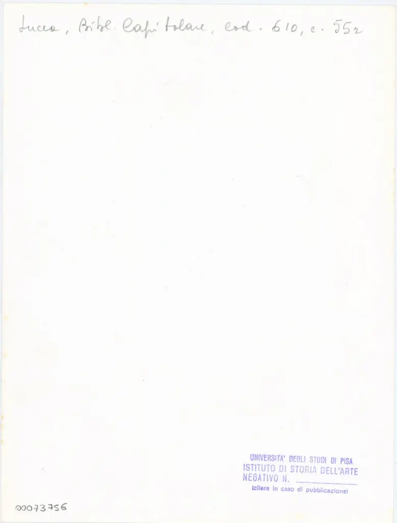 Università di Pisa. Dipartimento di Storia delle Arti , Anonimo italiano - sec. XIII, metà - Lucca, Biblioteca Capitolare Feliniana, Ms. 610, f. 55r, particolare , retro