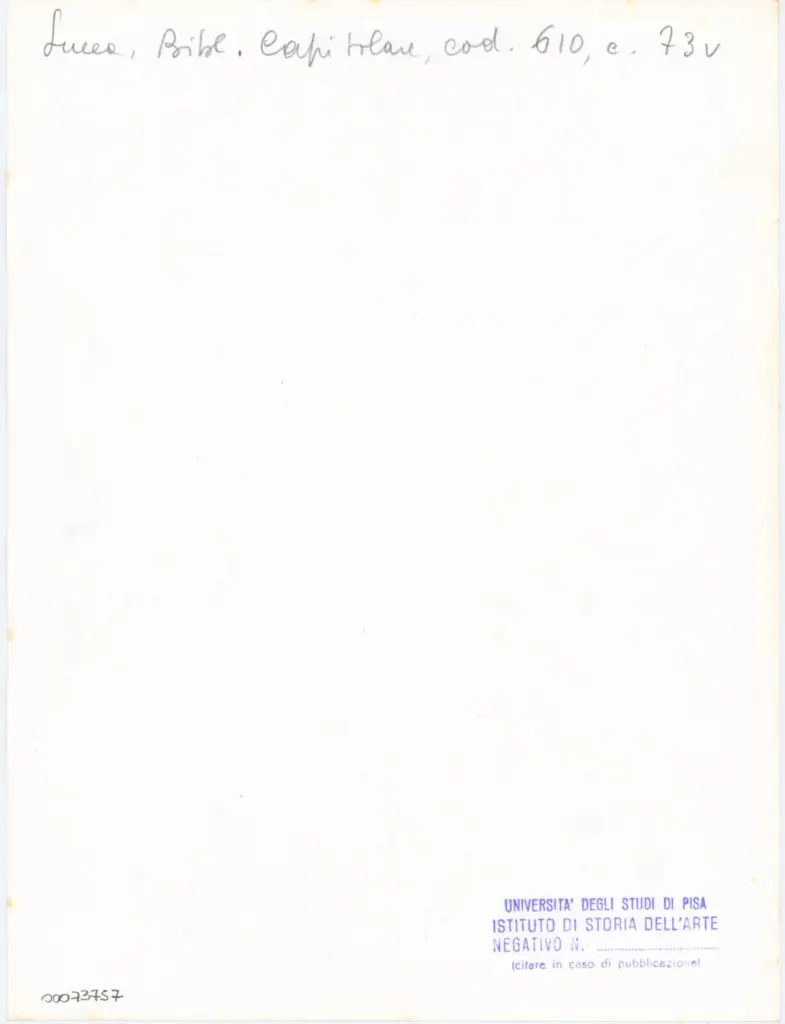 Università di Pisa. Dipartimento di Storia delle Arti , Anonimo italiano - sec. XIII, metà - Lucca, Biblioteca Capitolare Feliniana, Ms. 610, f. 73v, particolare , retro