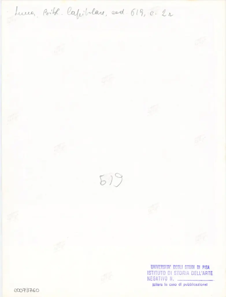 Università di Pisa. Dipartimento di Storia delle Arti , Anonimo italiano - sec. XV, fine - Lucca, Biblioteca Capitolare Feliniana, Ms. 619, f. 1r, particolare , retro