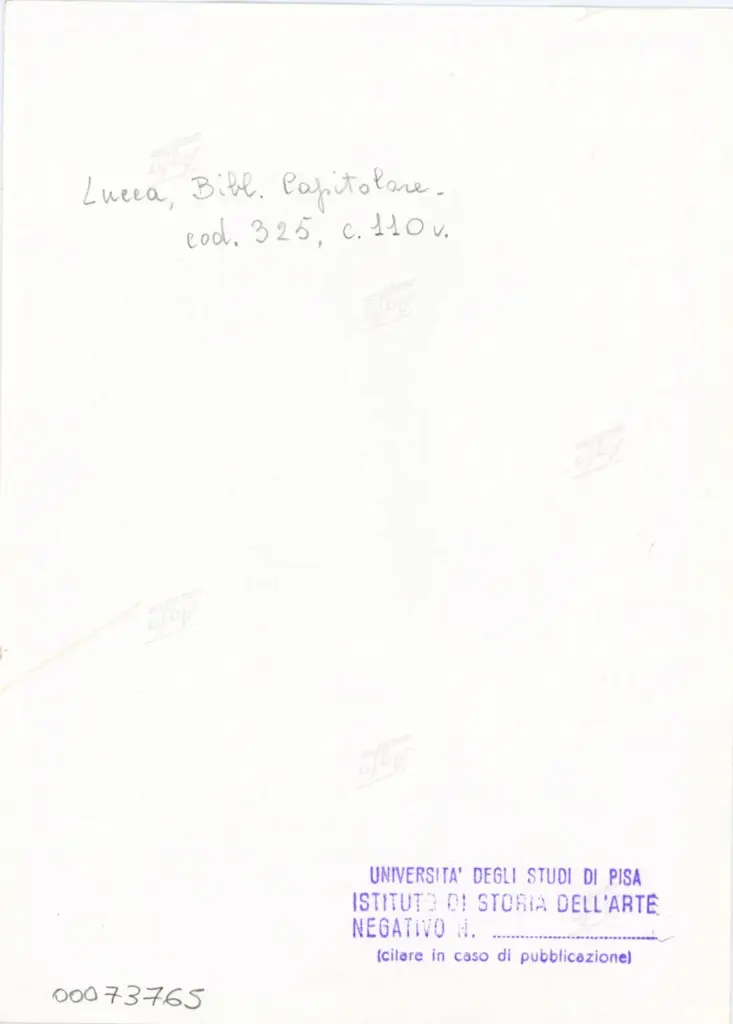 Università di Pisa. Dipartimento di Storia delle Arti , Anonimo italiano - sec. XIV, primo quarto - Lucca, Biblioteca Capitolare Feliniana, Ms. 325, f. 110v, particolare , retro