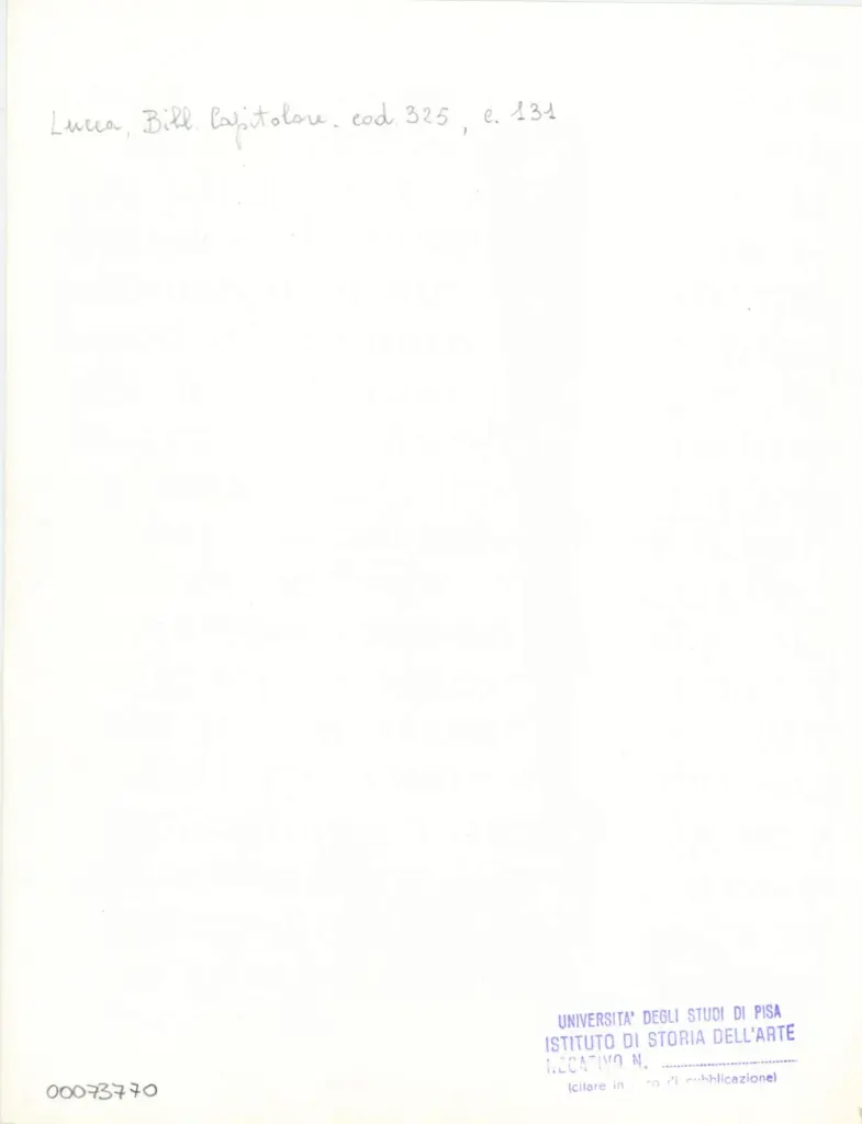 Universit&agrave; di Pisa. Dipartimento di Storia delle Arti , Anonimo italiano - sec. XIV, primo quarto - Lucca, Biblioteca Capitolare Feliniana, Ms. 325, f. 131r, particolare , retro