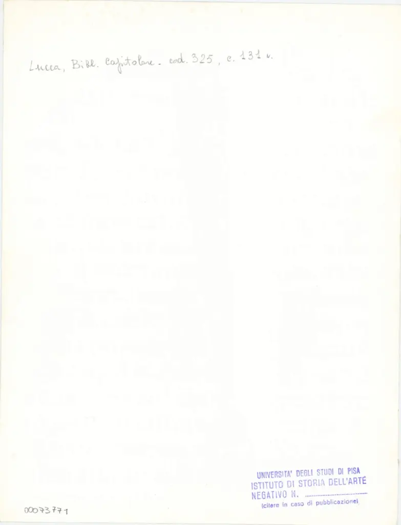 Universit&agrave; di Pisa. Dipartimento di Storia delle Arti , Anonimo italiano - sec. XIV, primo quarto - Lucca, Biblioteca Capitolare Feliniana, Ms. 325, f. 131v, particolare , retro