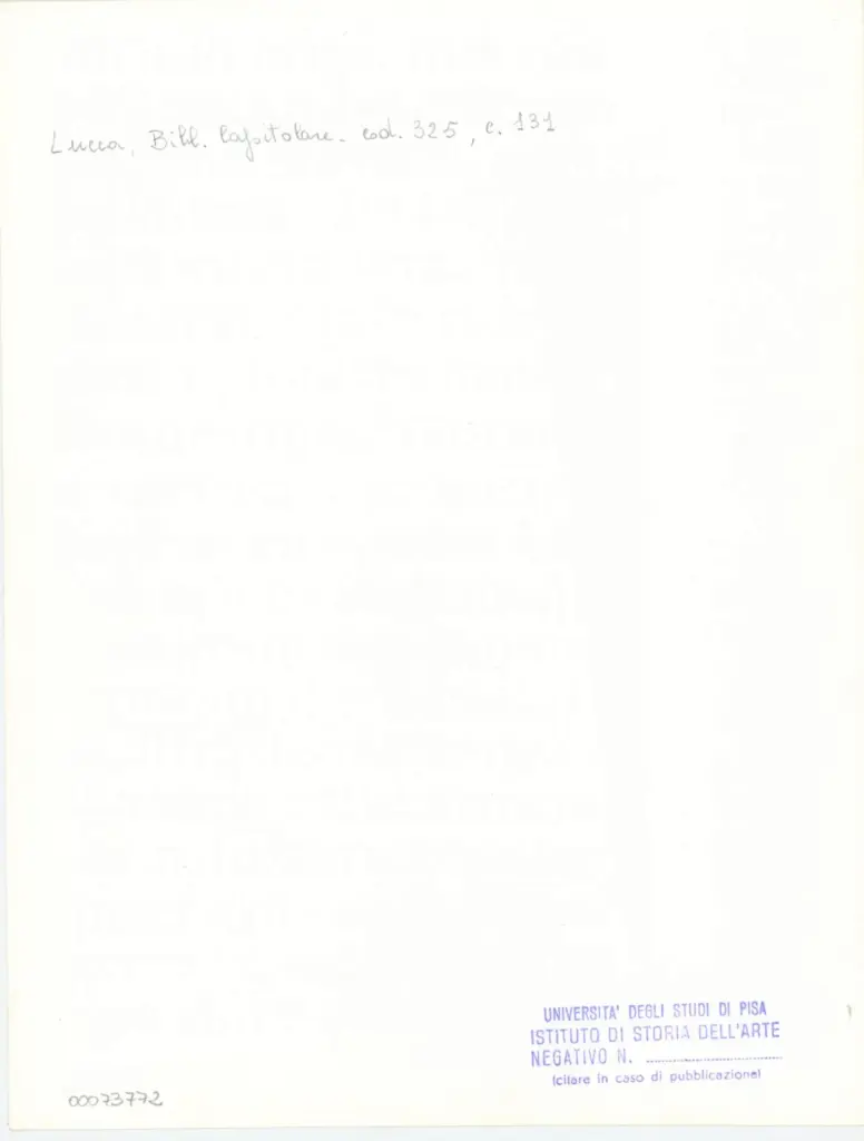 Università di Pisa. Dipartimento di Storia delle Arti , Anonimo italiano - sec. XIV, primo quarto - Lucca, Biblioteca Capitolare Feliniana, Ms. 325, f. 131, particolare , retro