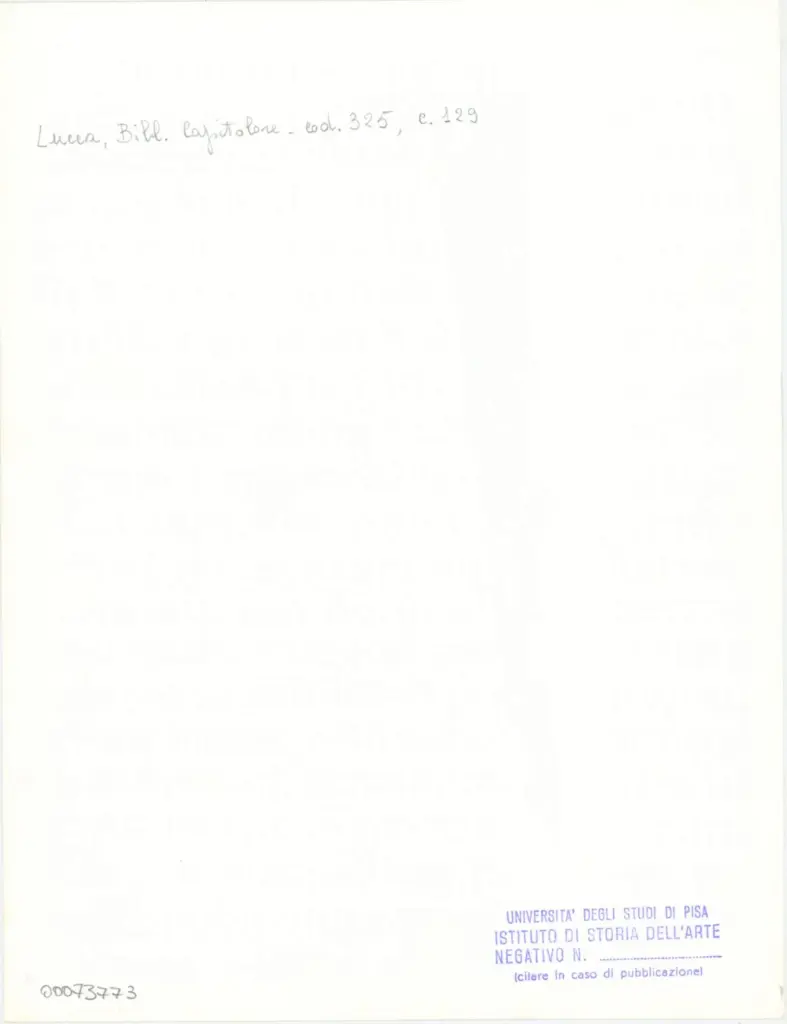Universit&agrave; di Pisa. Dipartimento di Storia delle Arti , Anonimo italiano - sec. XIV, primo quarto - Lucca, Biblioteca Capitolare Feliniana, Ms. 325, f. 129r, particolare , retro