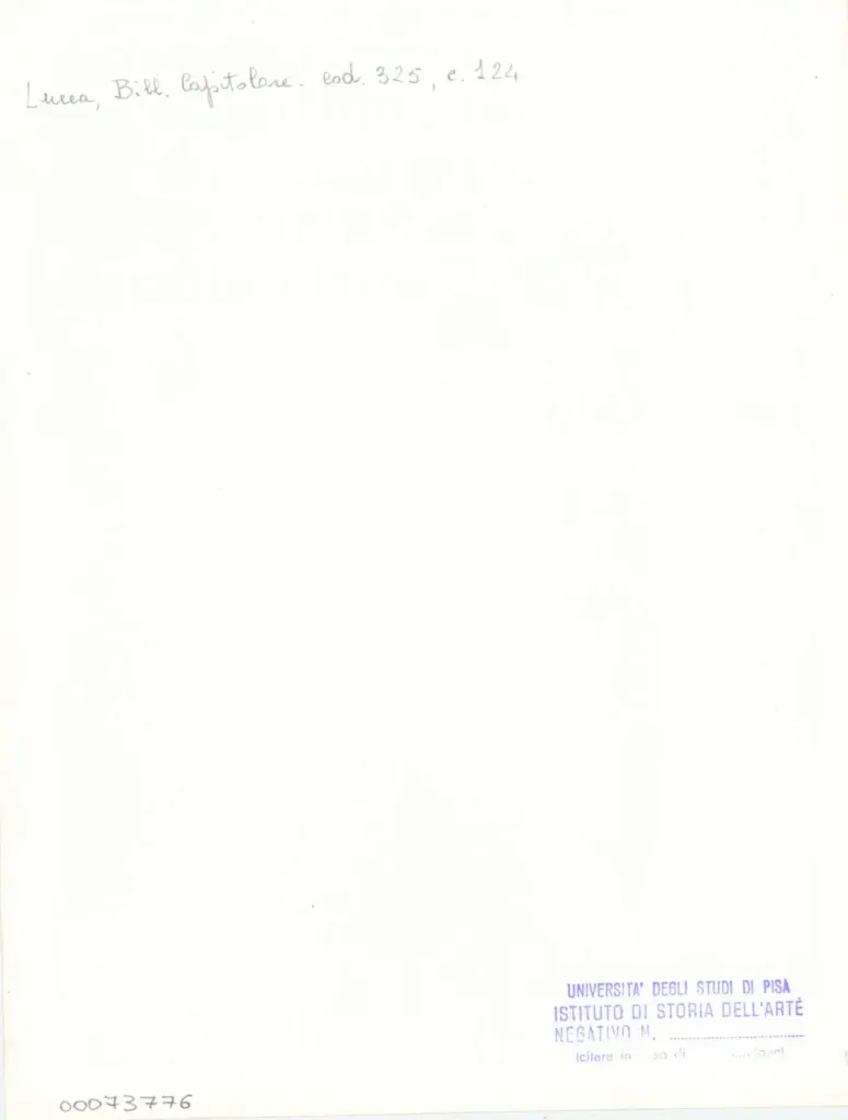 Universit&agrave; di Pisa. Dipartimento di Storia delle Arti , Anonimo italiano - sec. XIV, primo quarto - Lucca, Biblioteca Capitolare Feliniana, Ms. 325, f. 124r, particolare , retro