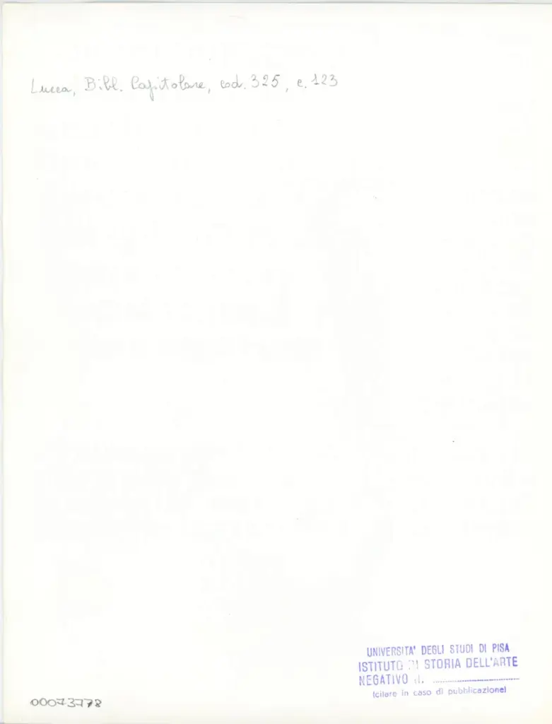 Università di Pisa. Dipartimento di Storia delle Arti , Anonimo italiano - sec. XIV, primo quarto - Lucca, Biblioteca Capitolare Feliniana, Ms. 325, f. 123v, particolare , retro