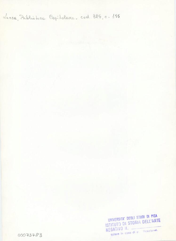 Università di Pisa. Dipartimento di Storia delle Arti , Anonimo italiano - sec. XIV, primo quarto - Lucca, Biblioteca Capitolare Feliniana, Ms. 325, f. 155r, particolare , retro