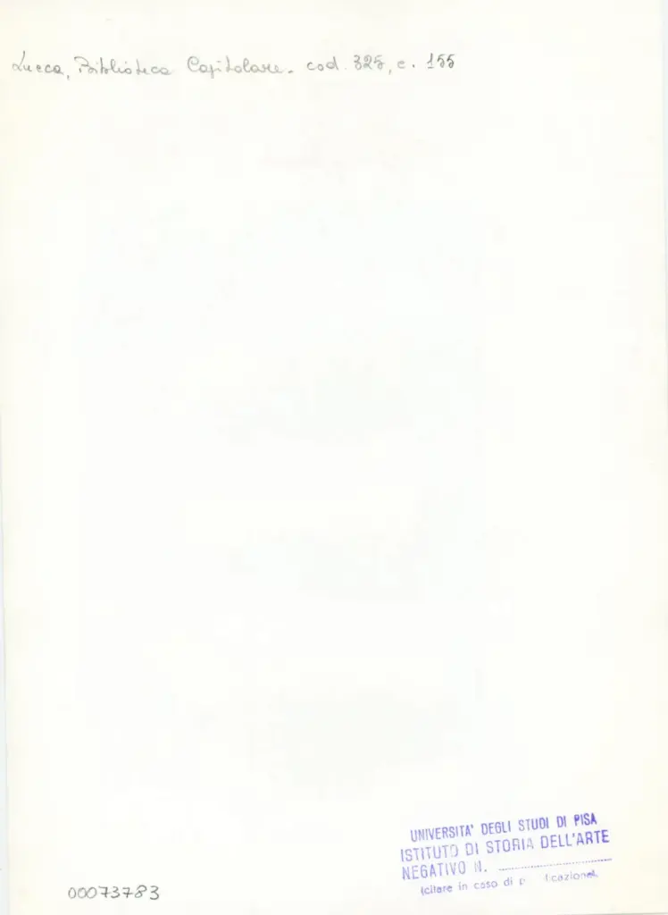 Universit&agrave; di Pisa. Dipartimento di Storia delle Arti , Anonimo italiano - sec. XIV, primo quarto - Lucca, Biblioteca Capitolare Feliniana, Ms. 325, f. 155r, particolare , retro
