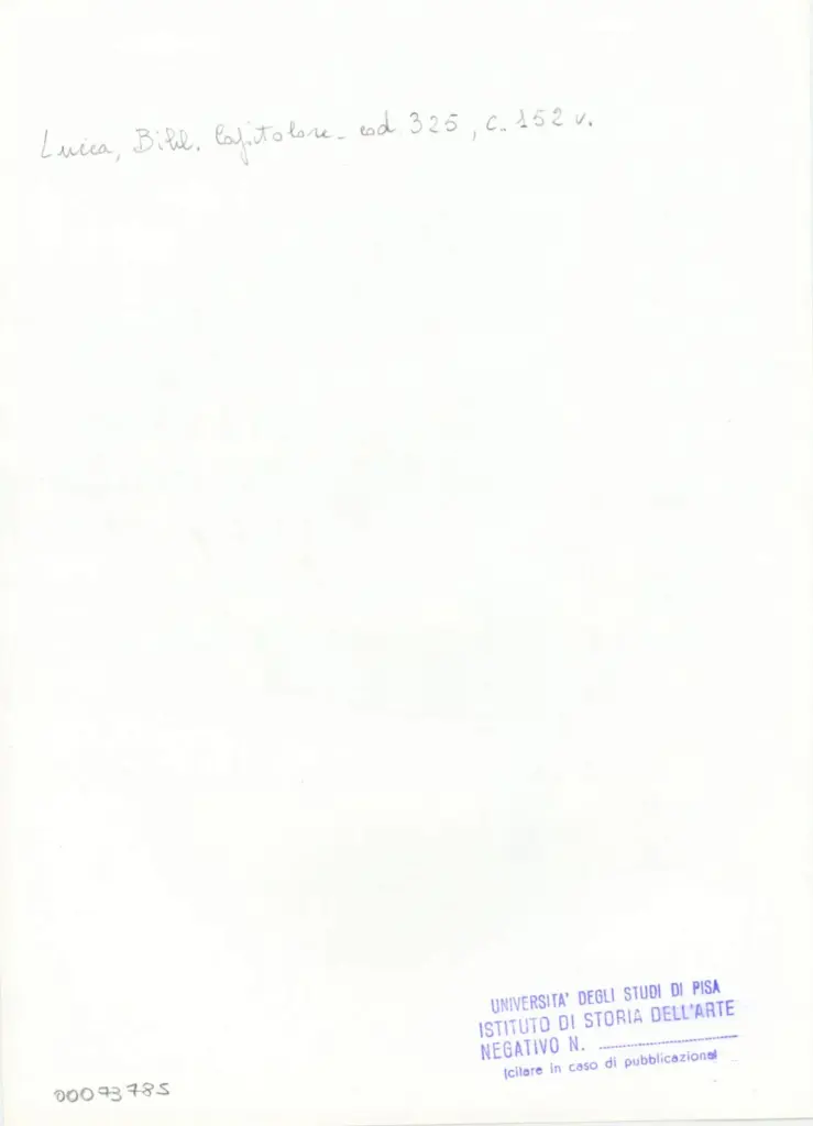 Universit&agrave; di Pisa. Dipartimento di Storia delle Arti , Anonimo italiano - sec. XIV, primo quarto - Lucca, Biblioteca Capitolare Feliniana, Ms. 325, f. 152v, particolare , retro