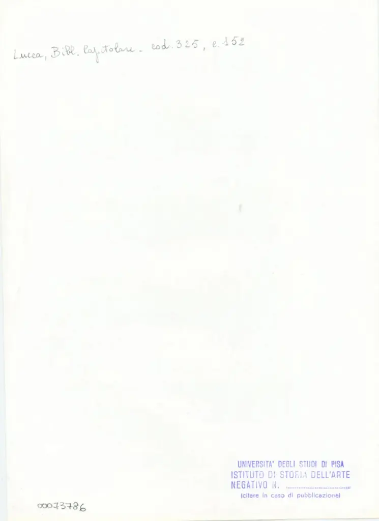 Universit&agrave; di Pisa. Dipartimento di Storia delle Arti , Anonimo italiano - sec. XIV , primo quarto - Lucca, Biblioteca Capitolare Feliniana, Ms. 325. f. 152r, particolare , retro
