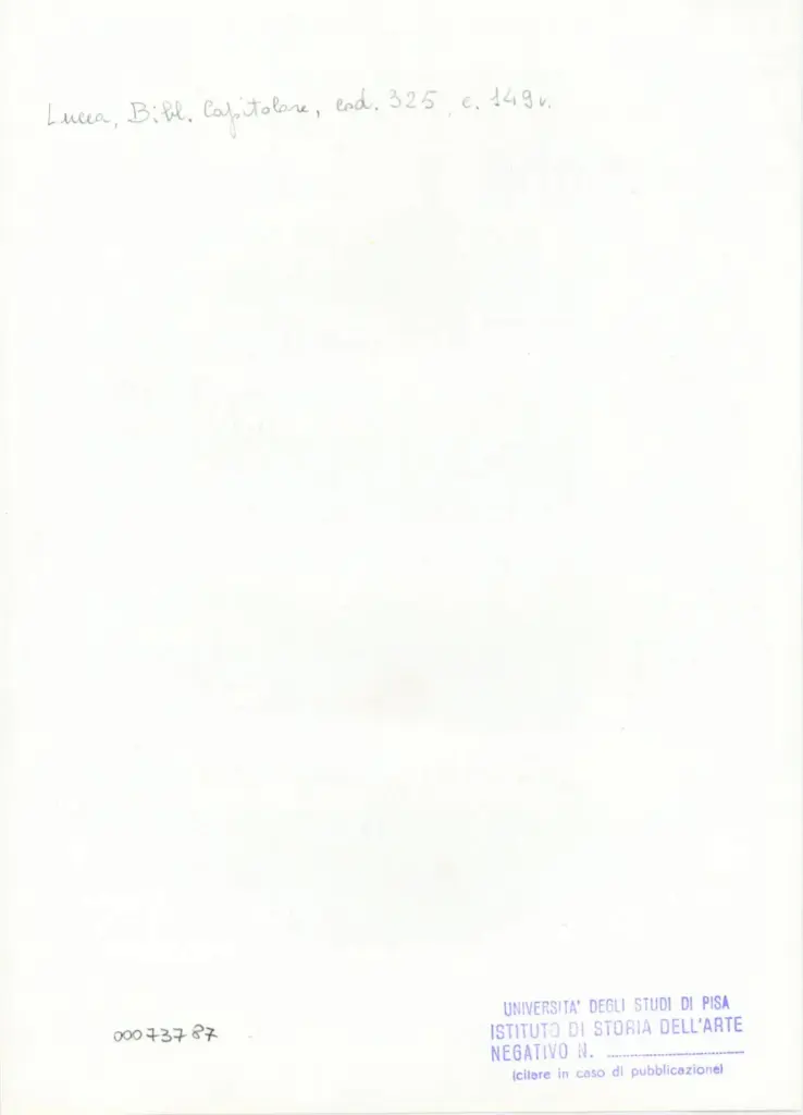 Università di Pisa. Dipartimento di Storia delle Arti , Anonimo italiano - sec. XIV, primo quarto - Lucca, Biblioteca Capitolare Feliniana, Ms. 325, f. 149v, particolare , retro