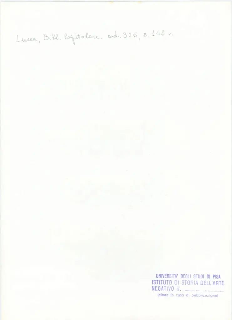 Universit&agrave; di Pisa. Dipartimento di Storia delle Arti , Anonimo italiano - sec. XIV, primo quarto - Lucca, Biblioteca Capitolare Feliniana, Ms. 325, f. 148v, particolare , retro