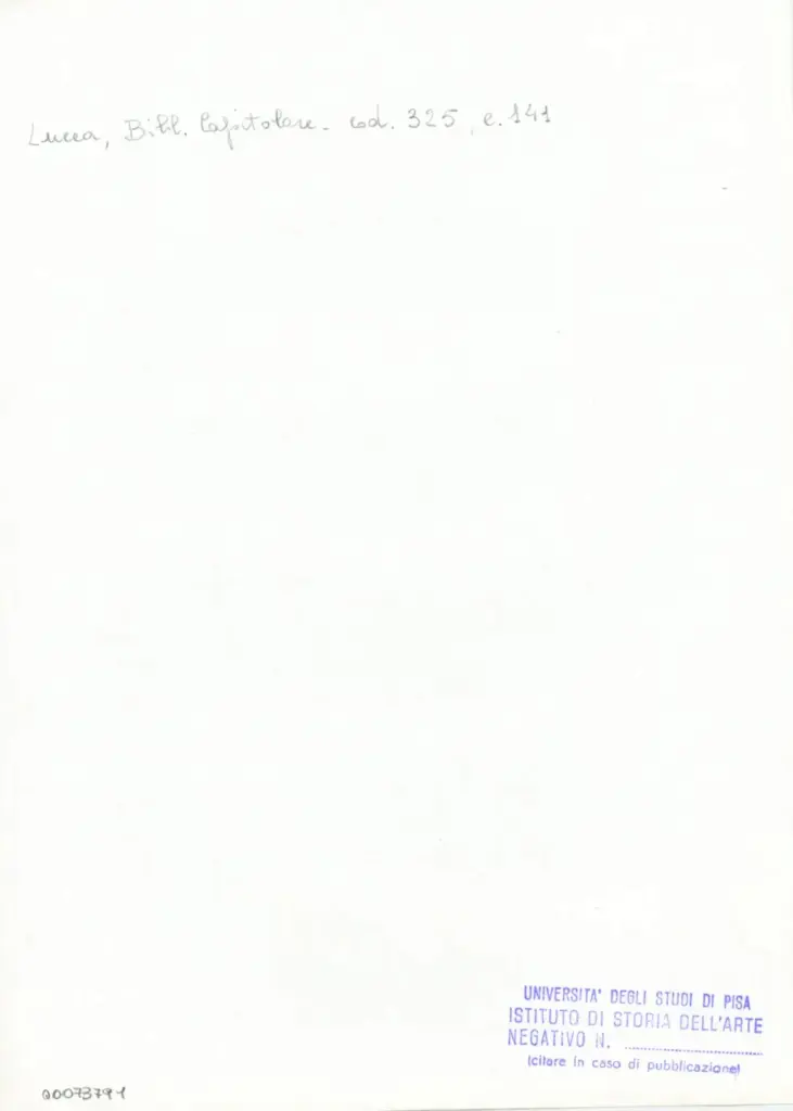 Università di Pisa. Dipartimento di Storia delle Arti , Anonimo italiano - sec. XIV, primo quarto - Lucca, Biblioteca Capitolare Feliniana, Ms. 325, f. 141r, particolare , retro