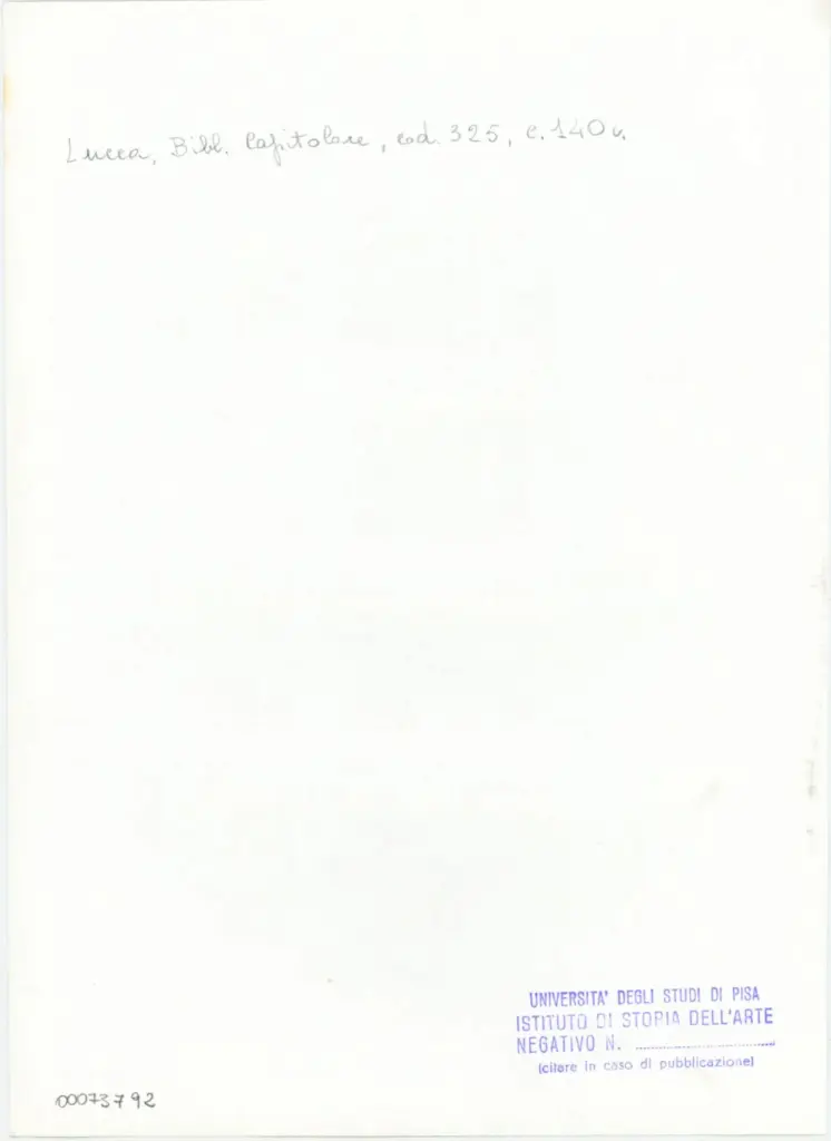Universit&agrave; di Pisa. Dipartimento di Storia delle Arti , Anonimo italiano - sec. XIV, primo quarto - Lucca, Biblioteca Capitolare Feliniana, Ms. 325, f. 140v, particolare , retro