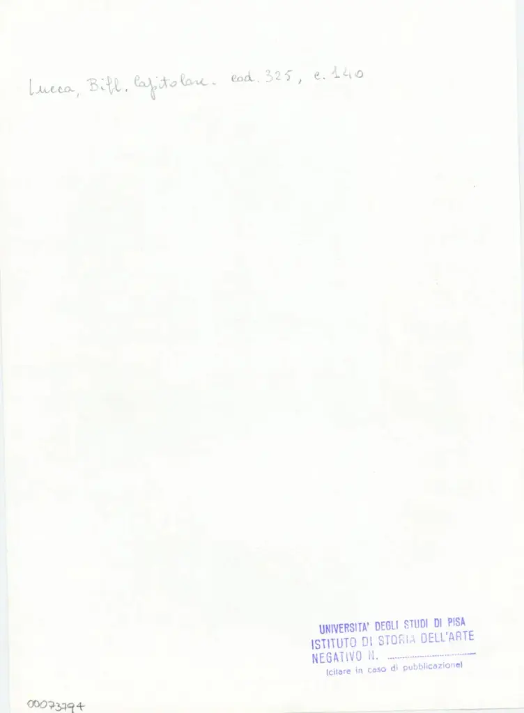 Universit&agrave; di Pisa. Dipartimento di Storia delle Arti , Anonimo italiano - sec. XIV, primo quarto - Lucca, Biblioteca Capitolare Feliniana, Ms. 325, f. 140r, particolare , retro