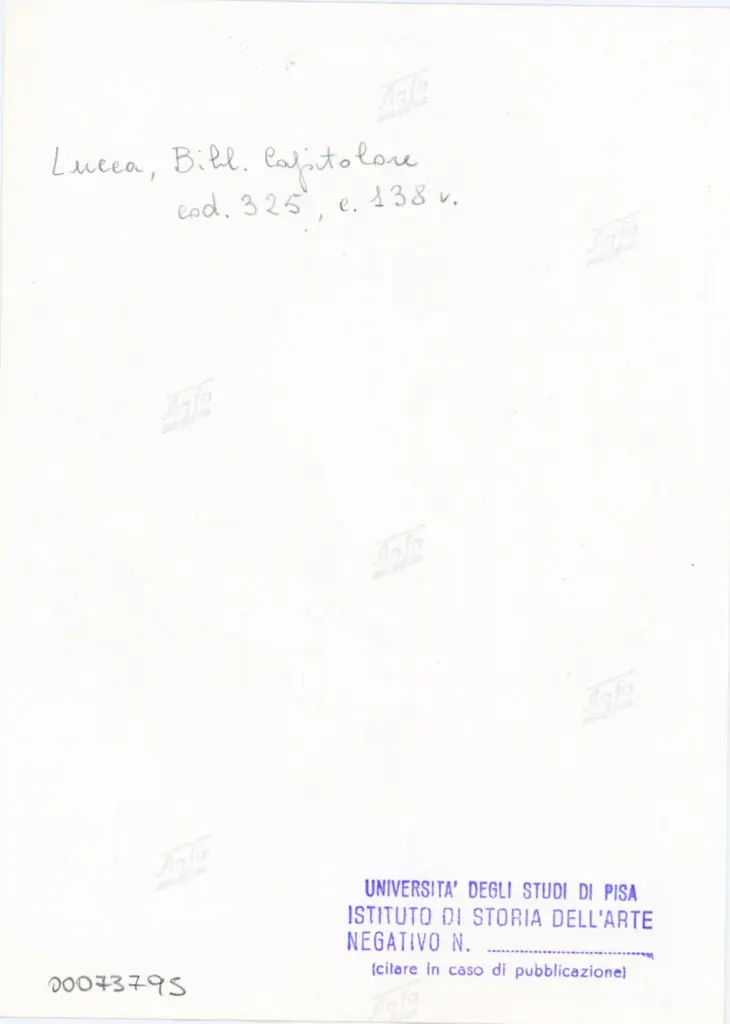 Università di Pisa. Dipartimento di Storia delle Arti , Anonimo italiano - sec. XIV, primo quarto - Lucca, Biblioteca Capitolare Feliniana, Ms. 325, f. 138v, particolare , retro