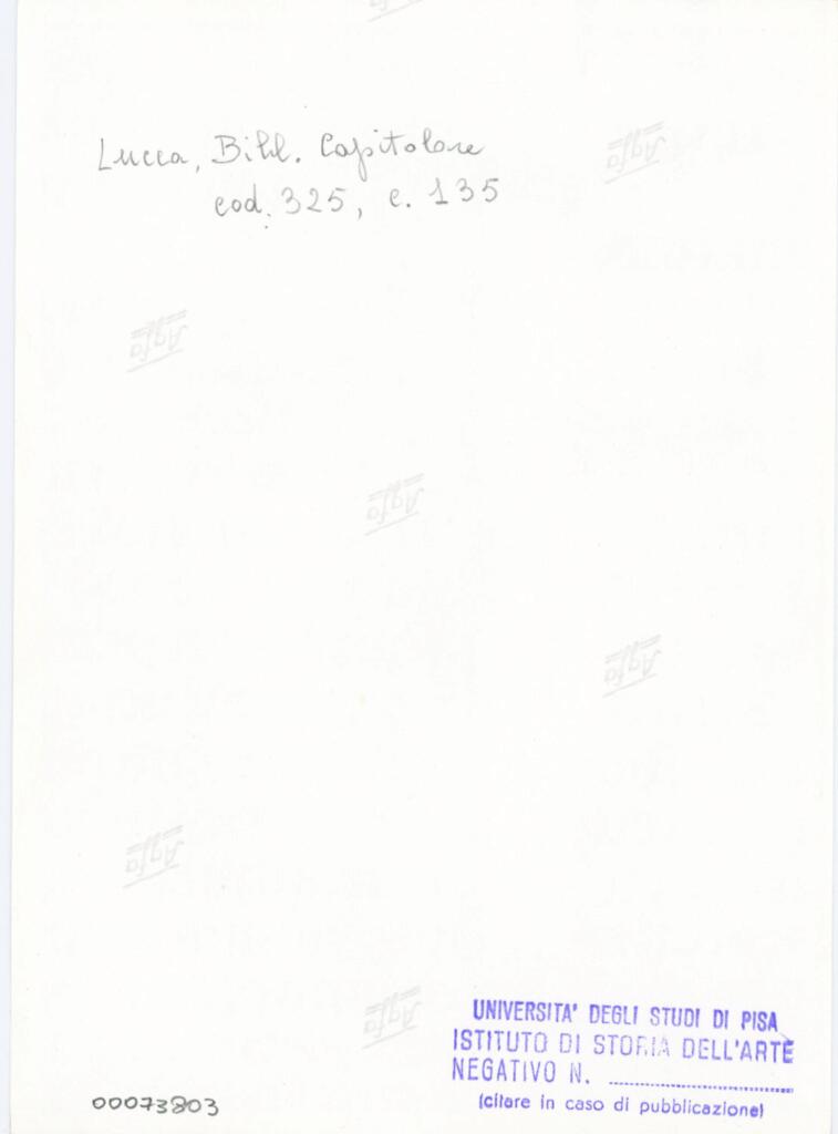 Università di Pisa. Dipartimento di Storia delle Arti , Anonimo italiano - sec. XIV, primo quarto - Lucca, Biblioteca Capitolare Feliniana, Ms. 325, f. 135r, particolare , retro
