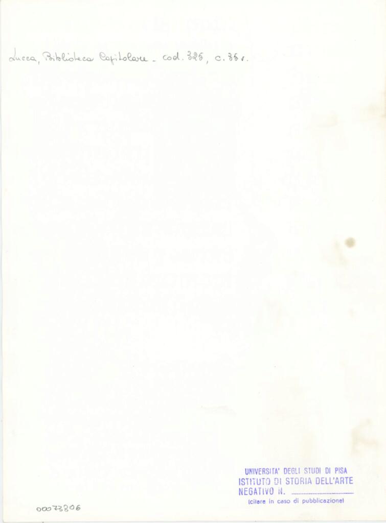 Università di Pisa. Dipartimento di Storia delle Arti , Anonimo italiano - sec. XIV, primo quarto - Lucca, Biblioteca Capitolare Feliniana, Ms. 325, f. 35v, particolare , retro