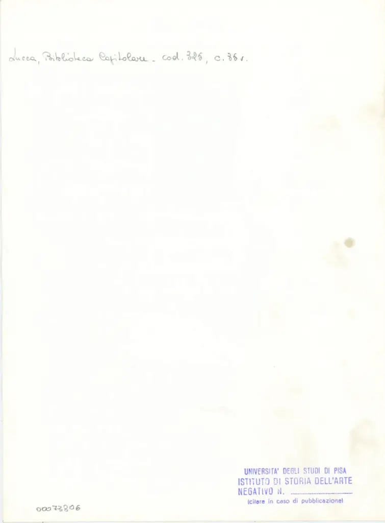 Universit&agrave; di Pisa. Dipartimento di Storia delle Arti , Anonimo italiano - sec. XIV, primo quarto - Lucca, Biblioteca Capitolare Feliniana, Ms. 325, f. 35v, particolare , retro