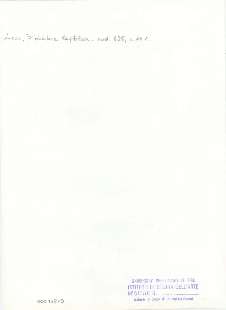 Università di Pisa. Dipartimento di Storia delle Arti , Anonimo italiano - sec. XIV, primo quarto - Lucca, Biblioteca Capitolare Feliniana, Ms. 325, f. 44v, particolare , retro