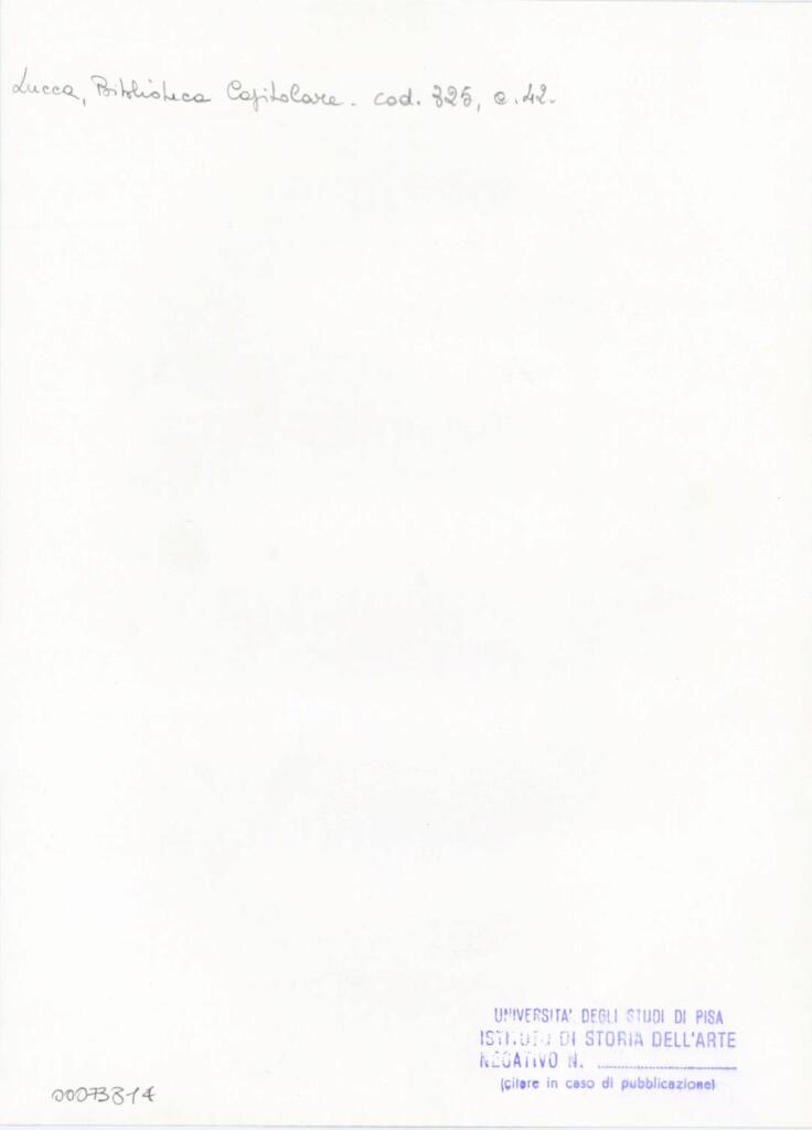Università di Pisa. Dipartimento di Storia delle Arti , Anonimo italiano - sec. XIV, primo quarto - Lucca, Biblioteca Capitolare Feliniana, Ms. 325, f. 42r, particolare , retro