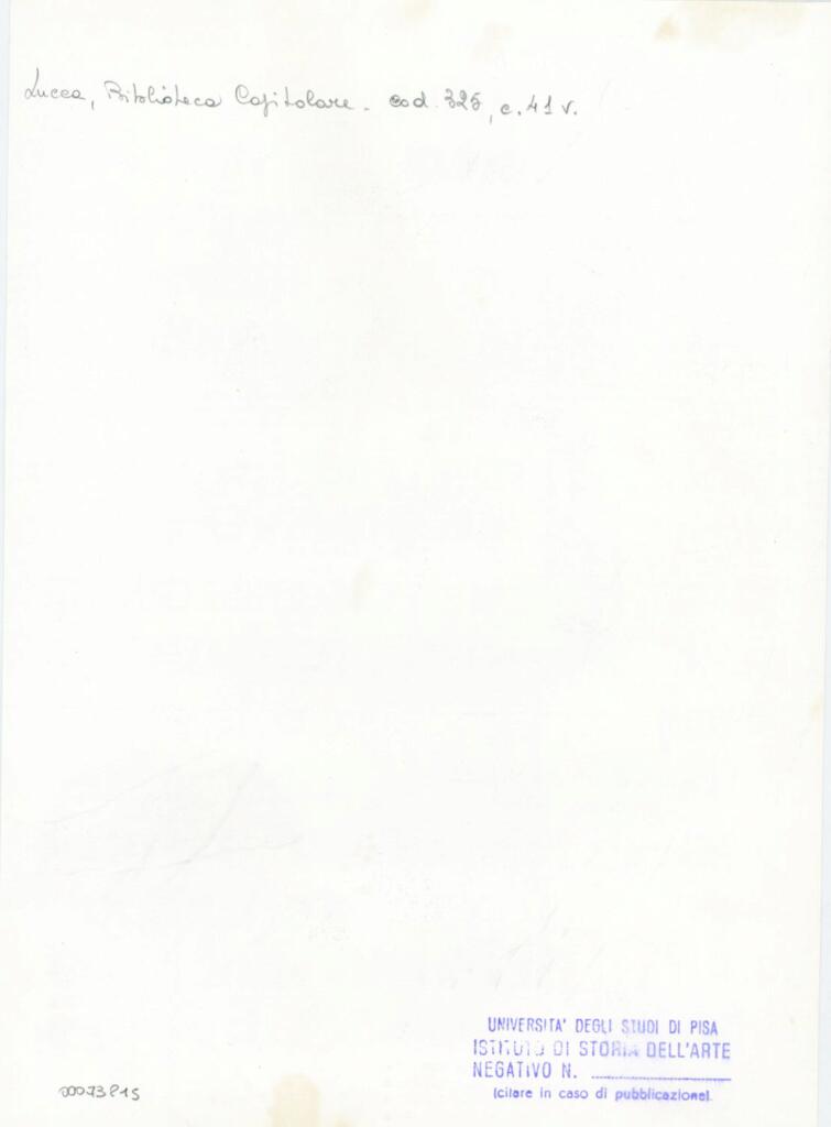 Università di Pisa. Dipartimento di Storia delle Arti , Anonimo italiano - sec. XIV, primo quarto - Lucca, Biblioteca Capitolare Feliniana, Ms. 325, f. 41v, particolare , retro