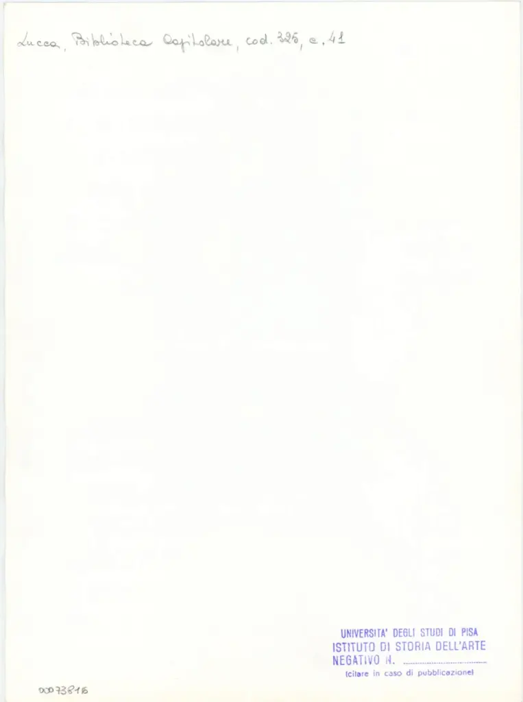 Universit&agrave; di Pisa. Dipartimento di Storia delle Arti , Anonimo italiano - sec. XIV, primo quarto - Lucca, Biblioteca Capitolare Feliniana, Ms. 325, f. 41r, particolare , retro