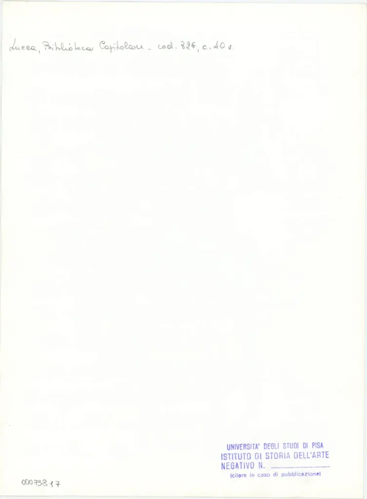 Universit&agrave; di Pisa. Dipartimento di Storia delle Arti , Anonimo italiano - sec. XIV, primo quarto - Lucca, Biblioteca Capitolare Feliniana, Ms. 325, f. 40v, particolare , retro
