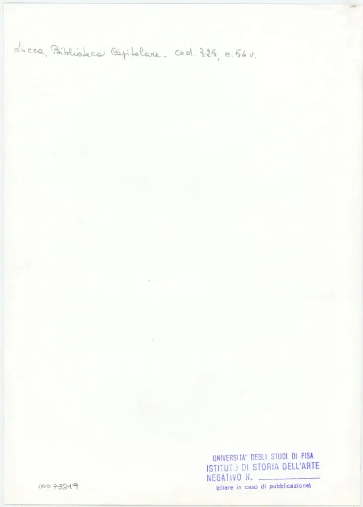 Università di Pisa. Dipartimento di Storia delle Arti , Anonimo italiano - sec. XIV, primo quarto - Lucca, Biblioteca Capitolare Feliniana, Ms. 325, f. 54v, particolare , retro