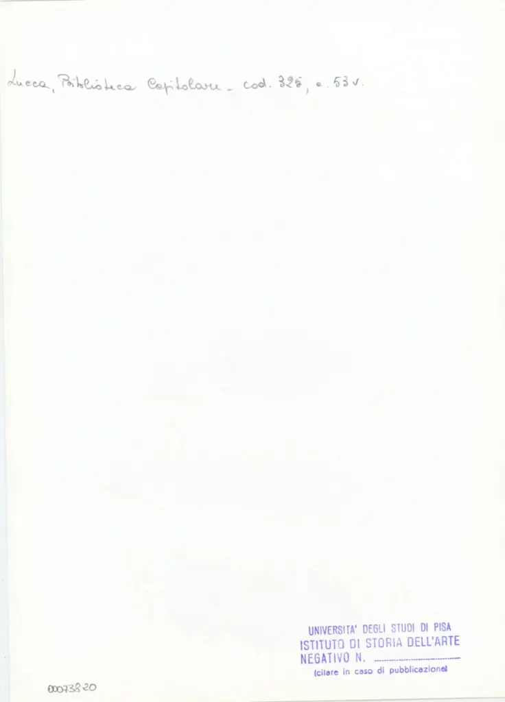 Universit&agrave; di Pisa. Dipartimento di Storia delle Arti , Anonimo italiano - sec. XIV, primo quarto - Lucca, Biblioteca Capitolare Feliniana, Ms. 325, f. 53v, particolare , retro