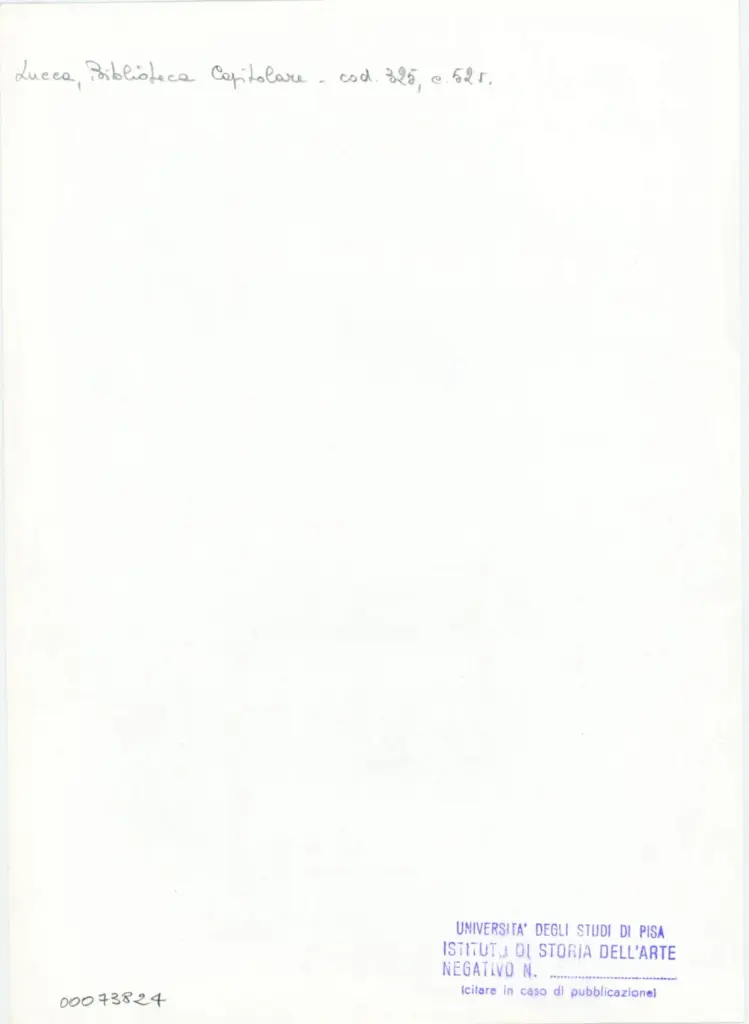 Universit&agrave; di Pisa. Dipartimento di Storia delle Arti , Anonimo italiano - sec. XIV, primo quarto - Lucca, Biblioteca Capitolare Feliniana, Ms. 325, f. 52v, particolare , retro