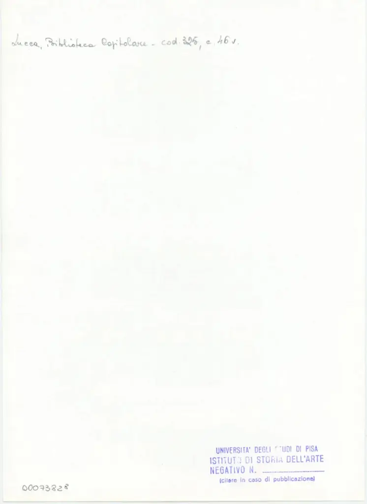 Universit&agrave; di Pisa. Dipartimento di Storia delle Arti , Anonimo italiano - sec. XIV, primo quarto - Lucca, Biblioteca Capitolare Feliniana, Ms. 325, f. 46v, particolare , retro