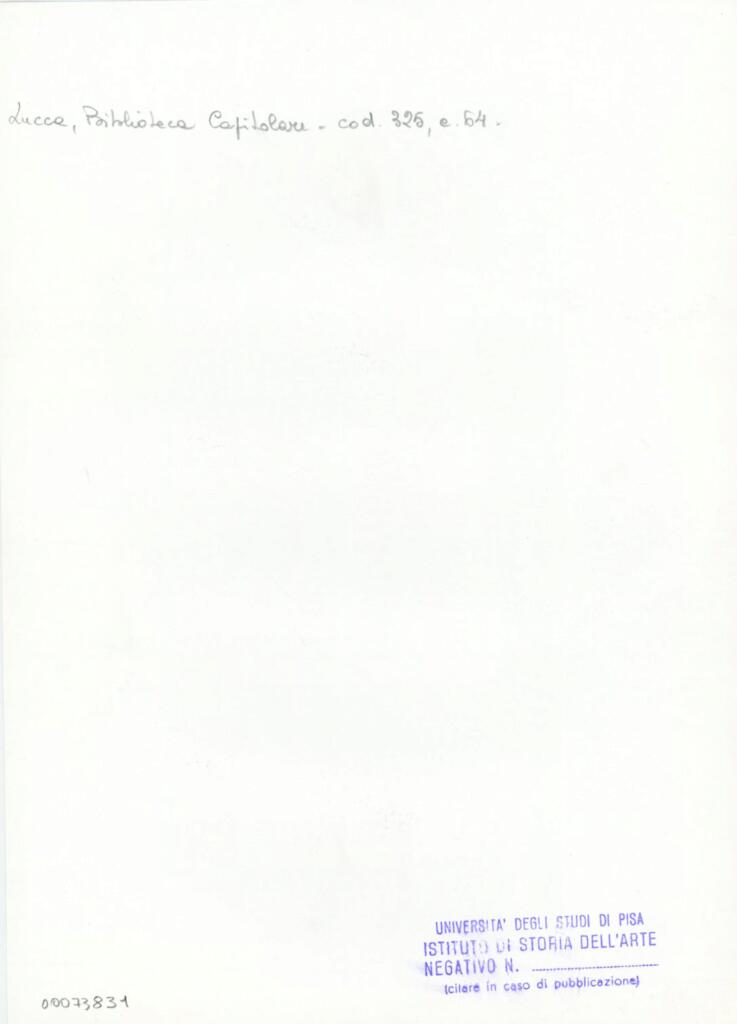 Università di Pisa. Dipartimento di Storia delle Arti , Anonimo italiano - sec. XIV, primo quarto - Lucca, Biblioteca Capitolare Feliniana, Ms. 325, f. 64r, particolare , retro