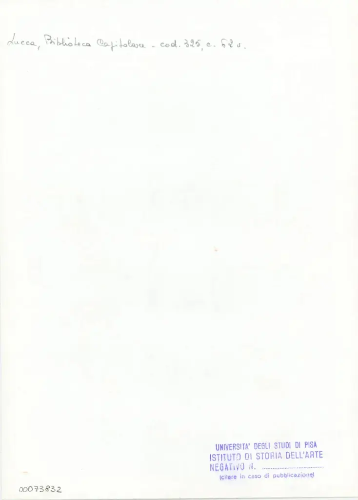 Universit&agrave; di Pisa. Dipartimento di Storia delle Arti , Anonimo italiano - sec. XIV, primo quarto - Lucca, Biblioteca Capitolare Feliniana, Ms. 325, f. 62v, particolare , retro