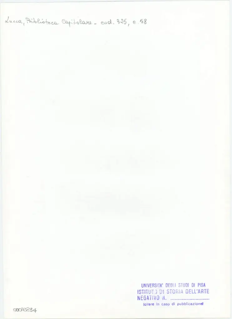 Universit&agrave; di Pisa. Dipartimento di Storia delle Arti , Anonimo italiano - sec. XIV, primo quarto - Lucca, Biblioteca Capitolare Feliniana, Ms. 325, f. 58r, particolare , retro