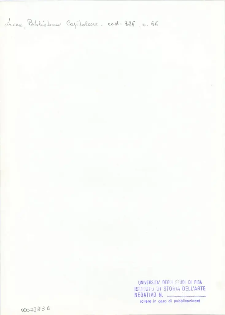 Università di Pisa. Dipartimento di Storia delle Arti , Anonimo italiano - sec. XIV, primo quarto - Lucca, Biblioteca Capitolare Feliniana, Ms. 325, f. 56r, particolare , retro
