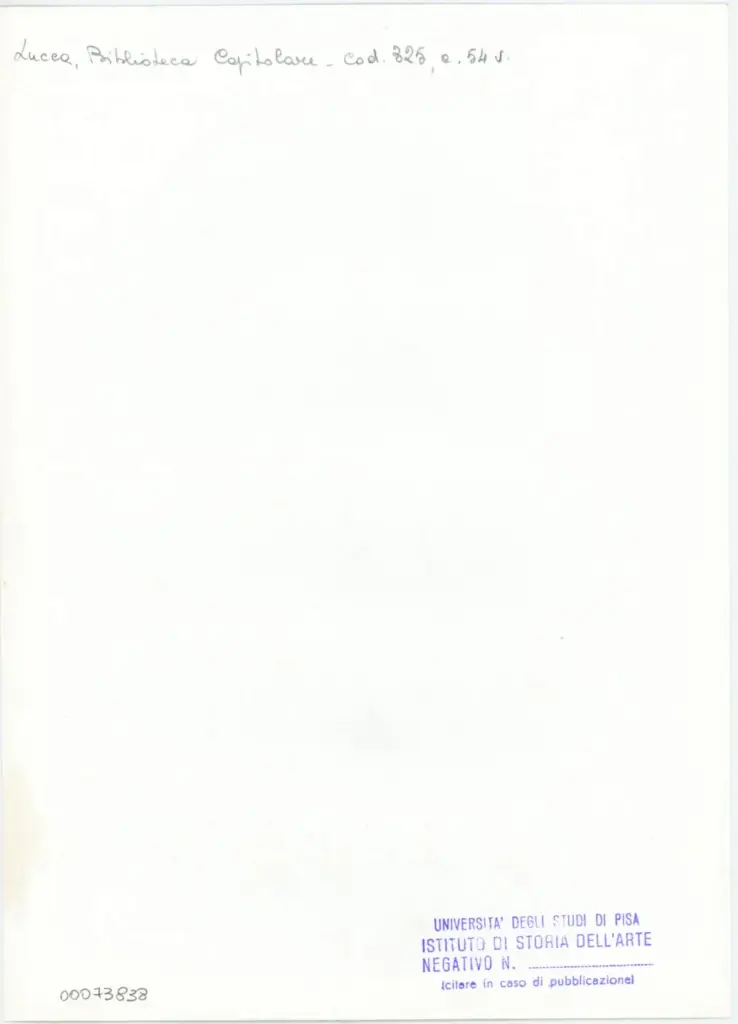 Universit&agrave; di Pisa. Dipartimento di Storia delle Arti , Anonimo italiano - sec. XIV, primo quarto - Lucca, Biblioteca Capitolare Feliniana, Ms. 325, f. 54v, particolare , retro
