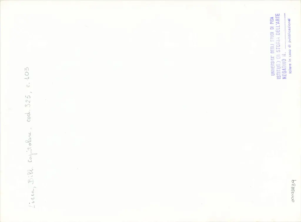 Università di Pisa. Dipartimento di Storia delle Arti , Anonimo italiano - sec. XIV, primo quarto - Lucca, Biblioteca Capitolare Feliniana, Ms. 325, f. 103r, particolare , retro