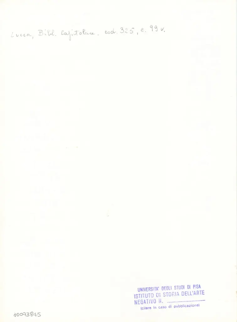 Universit&agrave; di Pisa. Dipartimento di Storia delle Arti , Anonimo italiano - sec. XIV, primo quarto - Lucca, Biblioteca Capitolare Feliniana, Ms. 325, f. 99v, particolare , retro