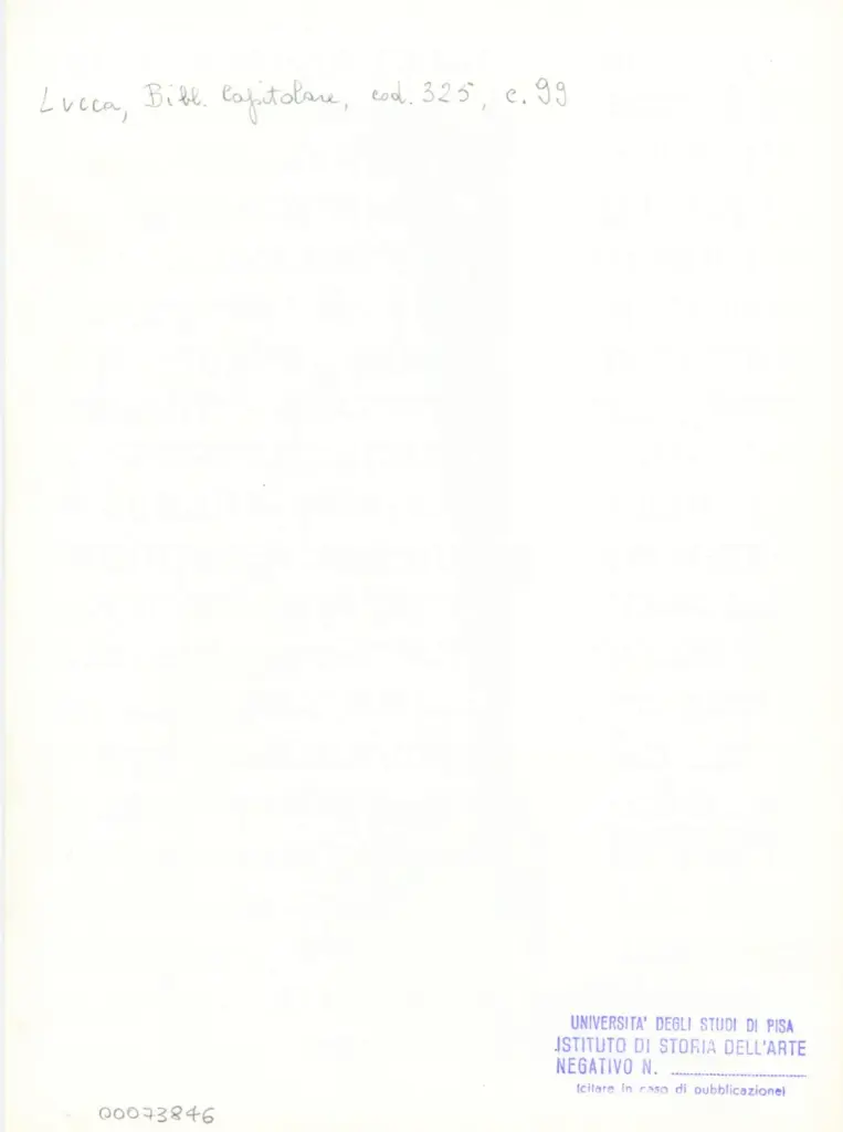 Universit&agrave; di Pisa. Dipartimento di Storia delle Arti , Anonimo italiano - sec. XIV, primo quarto - Lucca, Biblioteca Capitolare Feliniana, Ms. 325, f. 99r, particolare , retro