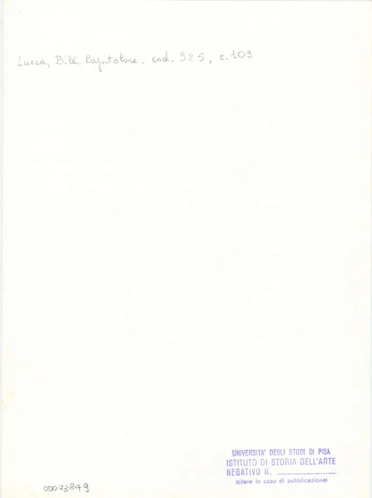 Università di Pisa. Dipartimento di Storia delle Arti , Anonimo italiano - sec. XIV, primo quarto - Lucca, Biblioteca Capitolare Feliniana, Ms. 325, f. 109r, particolare , retro