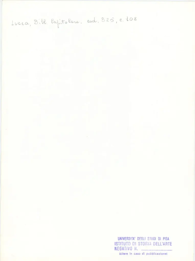 Universit&agrave; di Pisa. Dipartimento di Storia delle Arti , Anonimo italiano - sec. XIV, primo quarto - Lucca, Biblioteca Capitolare Feliniana, Ms. 325, f. 108r, particolare , retro