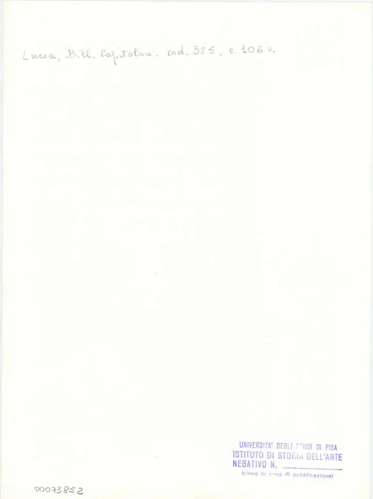 Università di Pisa. Dipartimento di Storia delle Arti , Anonimo italiano - sec. XIV, primo quarto - Lucca, Biblioteca Capitolare Feliniana, Ms. 325, f. 106v, particolare , retro